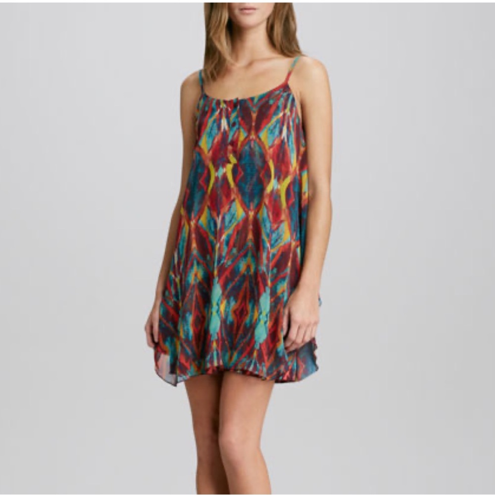 Alice + Olivia Chiffon Button Tribal Chiffon Spaghetti Strap Mini Dress - Picture 7 of 9